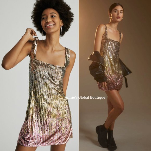 NWT ANTHROPOLOGIE Let Me Be Sequined Shift Mini Dress. Size XL - Picture 10 of 16